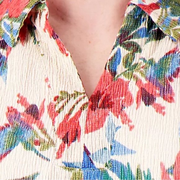 Cuddl Duds Crepe Knit Caftan Tunic Coastal Coral Floral Pink Size 1X - Picture 4 of 13